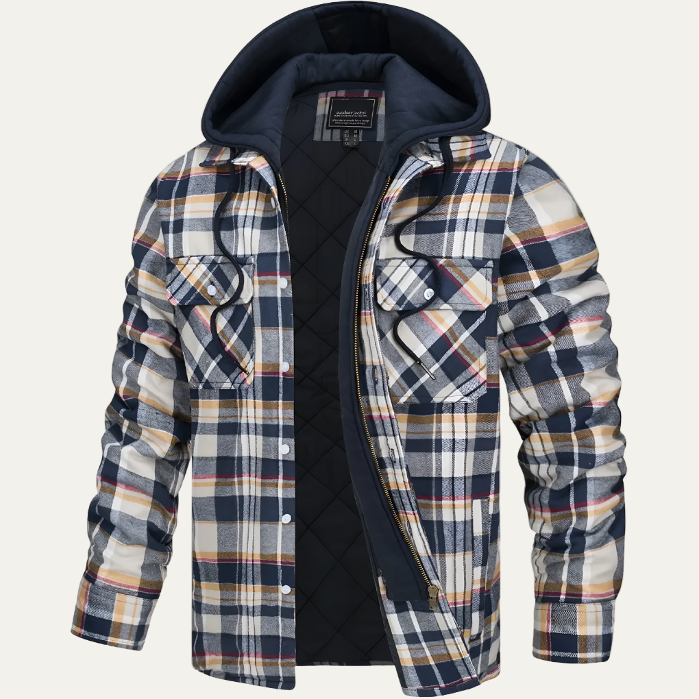 VogeLuxe | Men’s Versatile Plaid Flannel Jacket with Removable Hood
