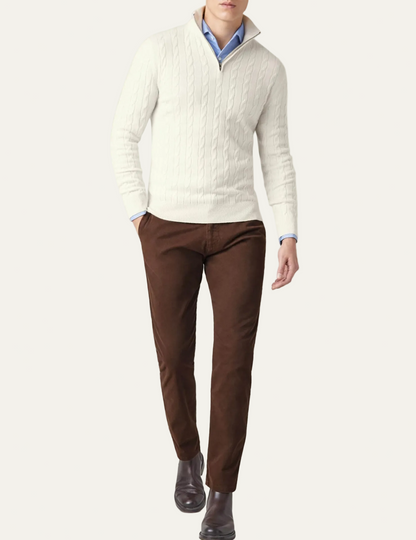 VogeLuxe | Men’s Cable Knit Quarter Zip Slim Fit Sweater