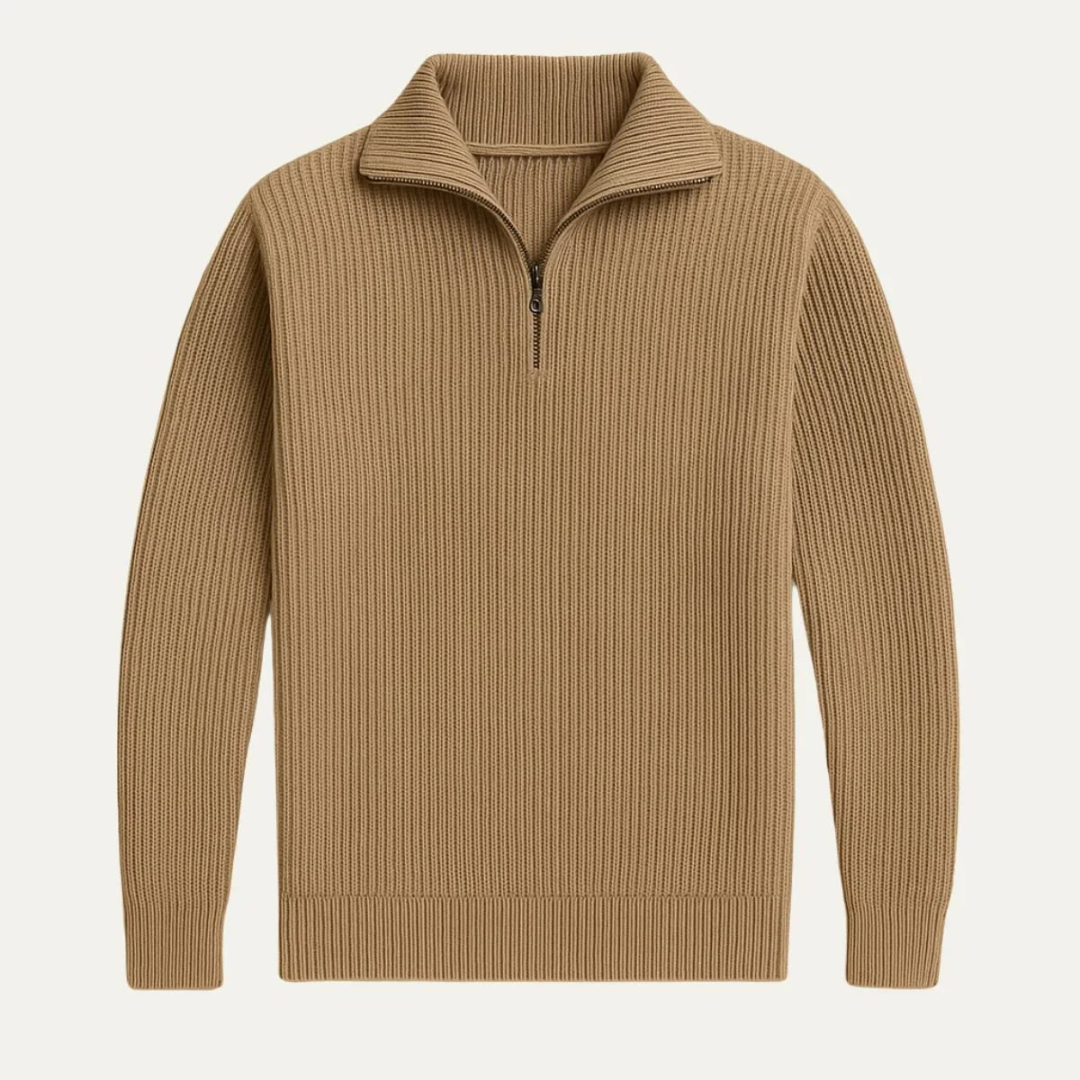 VogeLuxe | Men’s Wide Rib Quarter Zip Knit Sweater