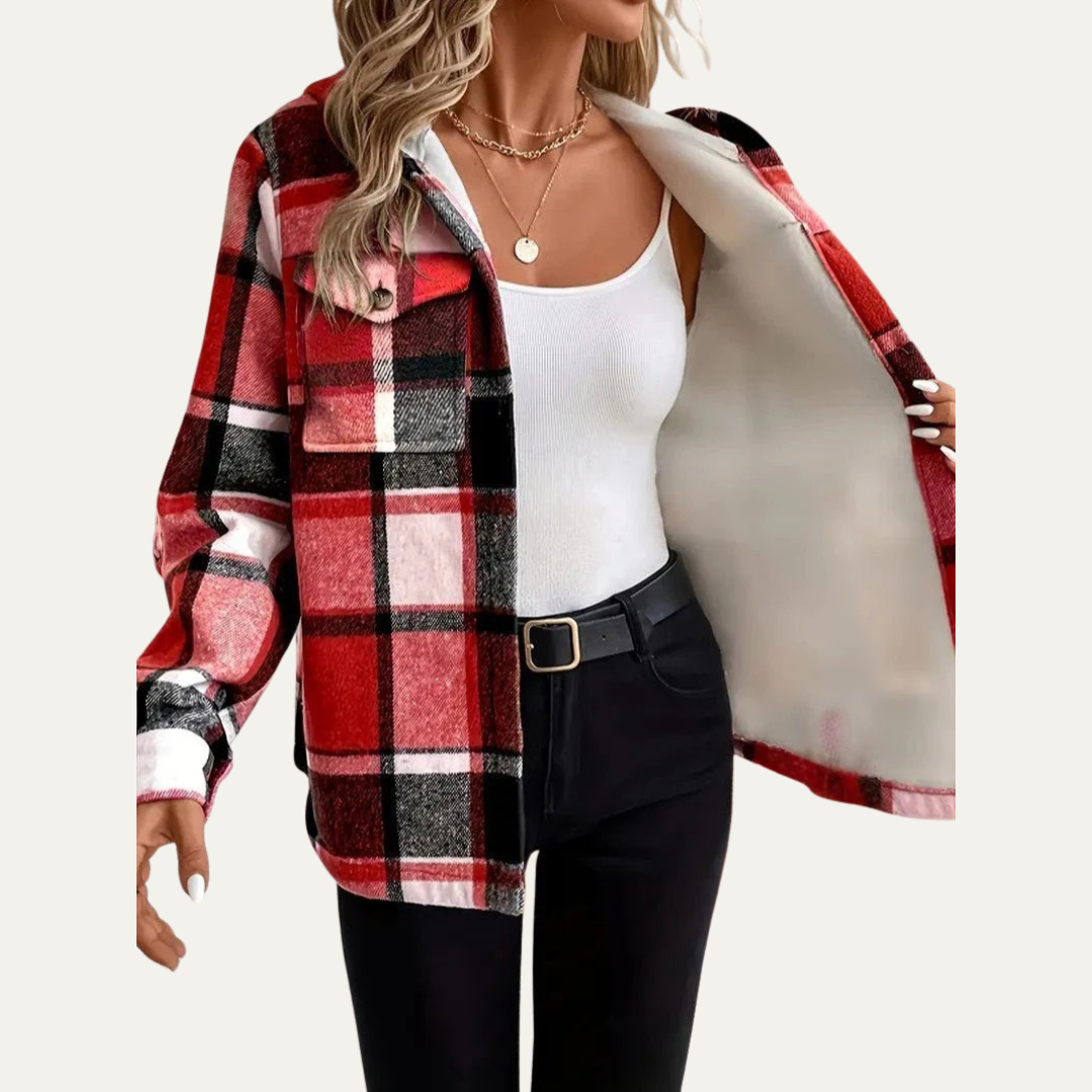 VogeLuxe | Women’s Hooded Sherpa Lined Flannel Shacket