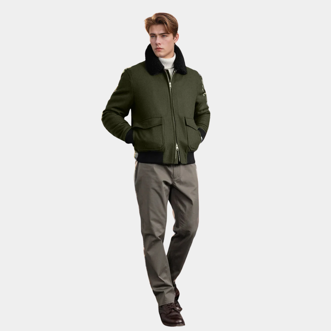 VogeLuxe | Men’s Textured Bomber Jacket with Faux Fur Collar