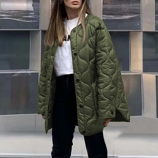 Warm Winter Quilted Coat with Checked Design - VogeLuxe