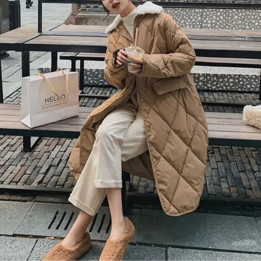 Warm Women's Padded Parka Coat with Faux Fur Hood - VogeLuxe