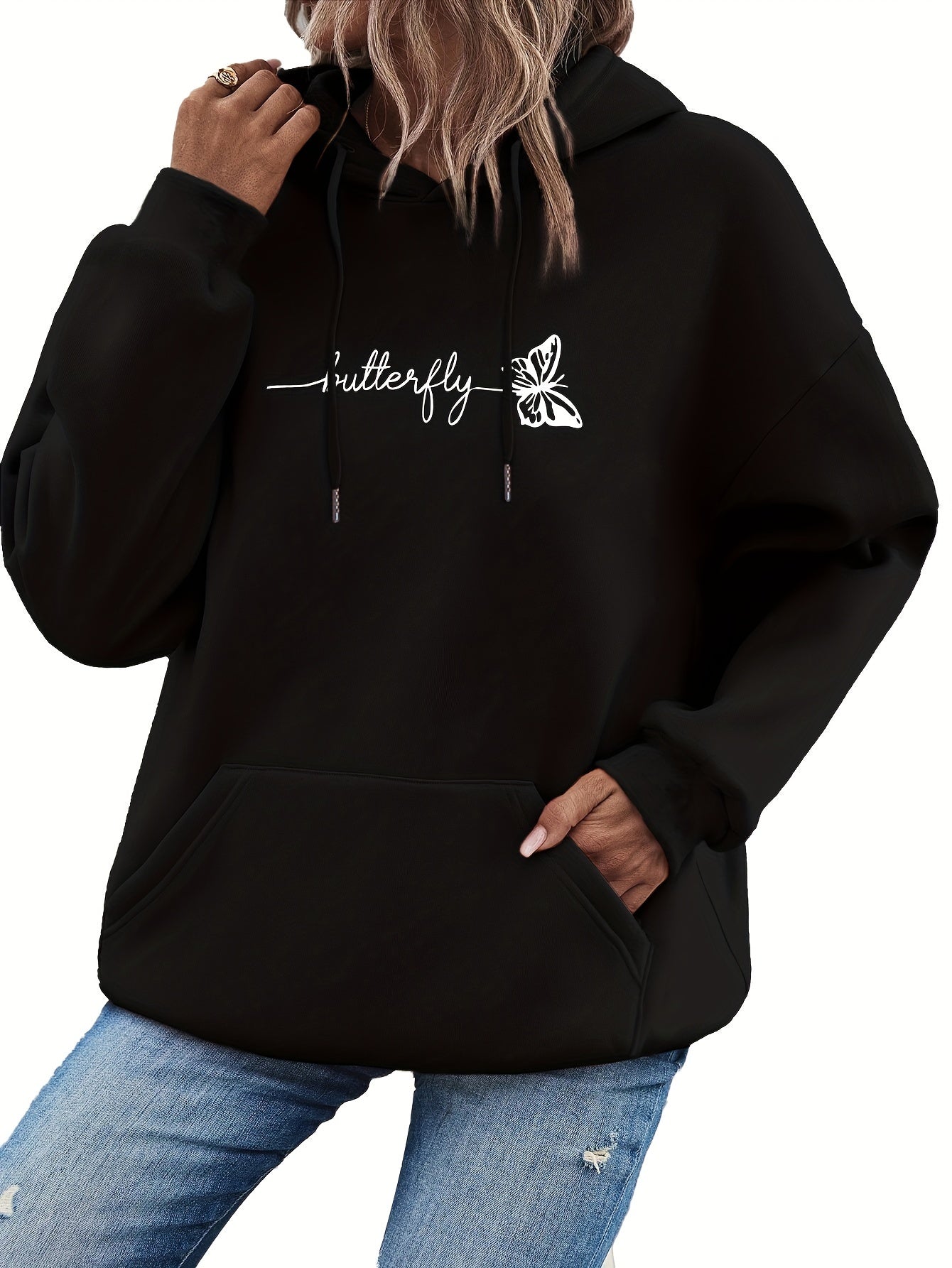 Cozy Women's Hooded Sweatshirt with Butterfly Design