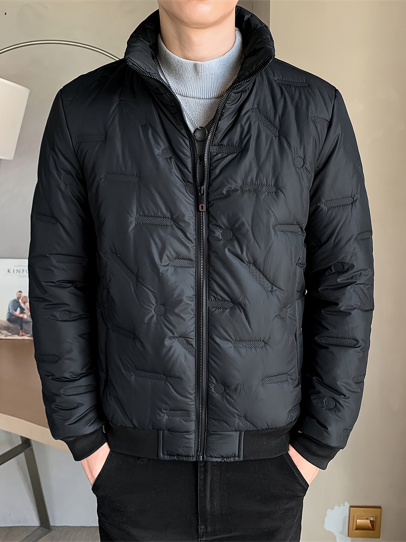 Warm Solid Color Zip Up Winter Coat for Men - VogeLuxe