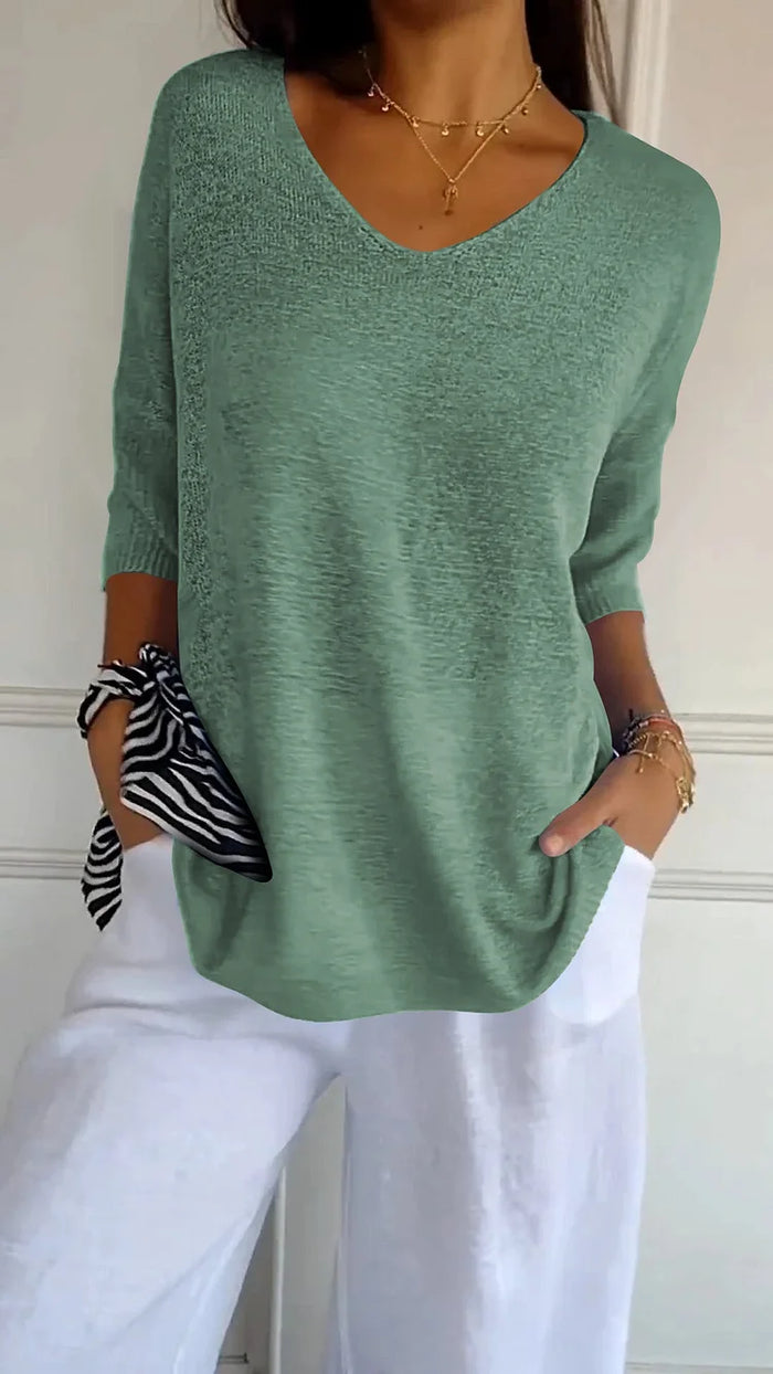 Relaxed Fit Women's V Neck Sweater Top
