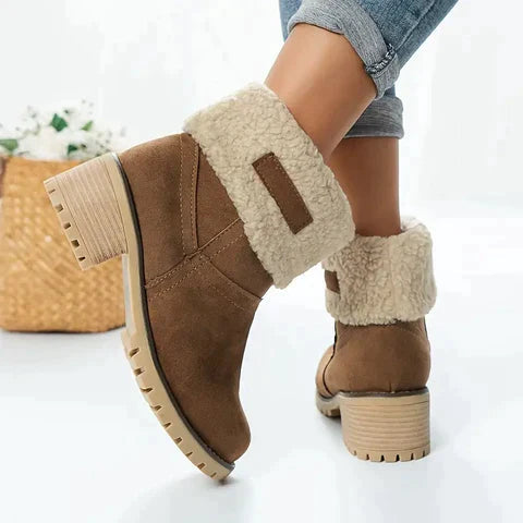 Comfy Low Heel Fur Lined Ankle Boots for Women