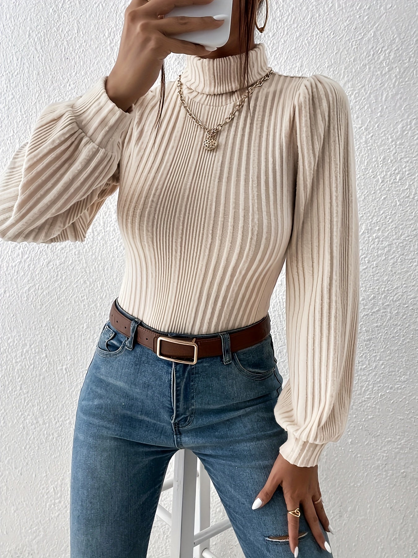Soft Cream Women's Winter Turtleneck Sweater