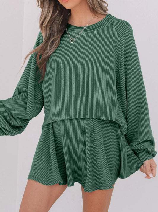 Women's Long Sleeve Blouse & Short Skirt Outfit Set - VogeLuxe