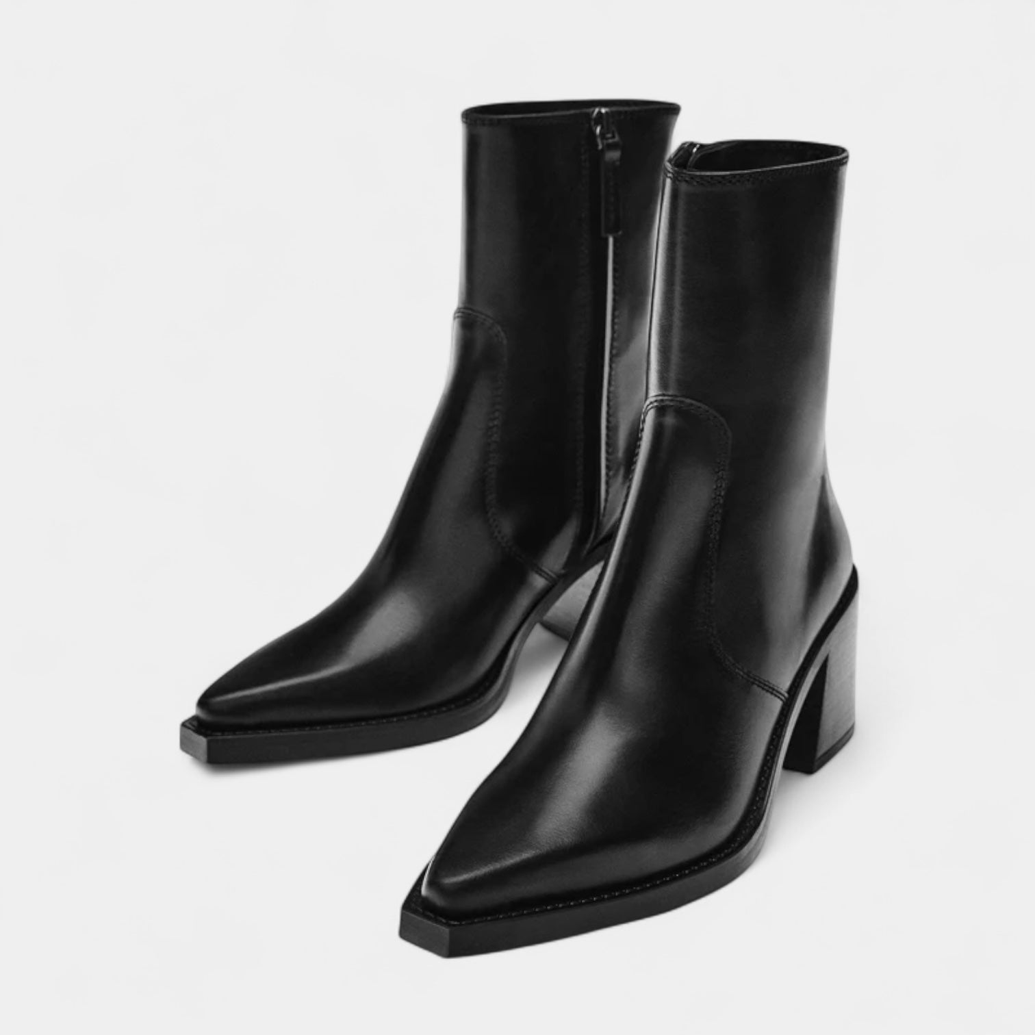 Ladies High Heel Ankle Boots - Sharp Toe, Chunky Heel - VogeLuxe