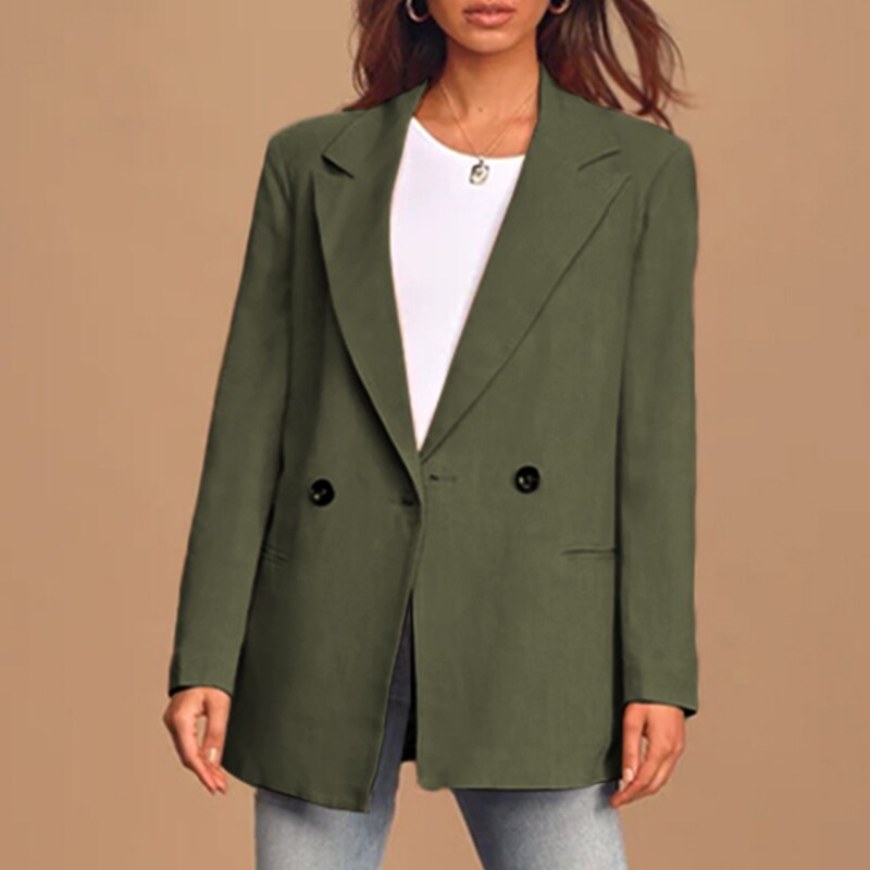 Relaxed Fit Women's Casual Button Blazer with Pockets