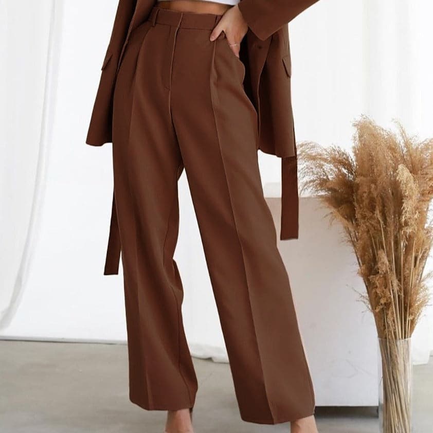 Classic High Waist Flowy Pants with Pleated Front