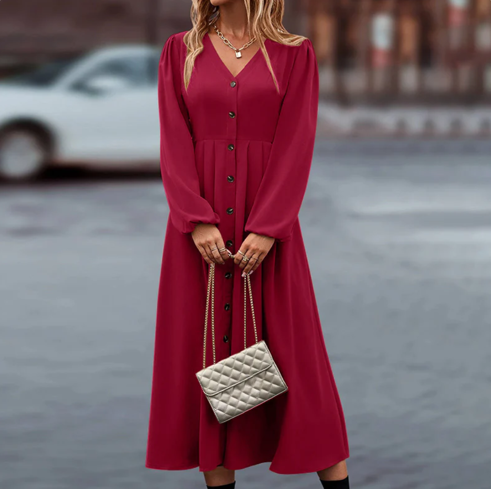 Comfortable Floral Midi Dress with Puff Sleeves