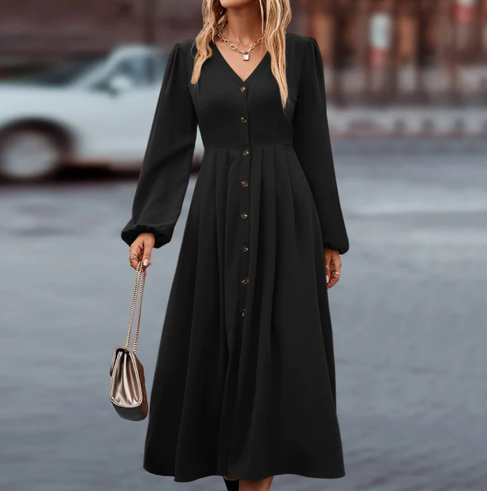 Comfortable Floral Midi Dress with Puff Sleeves