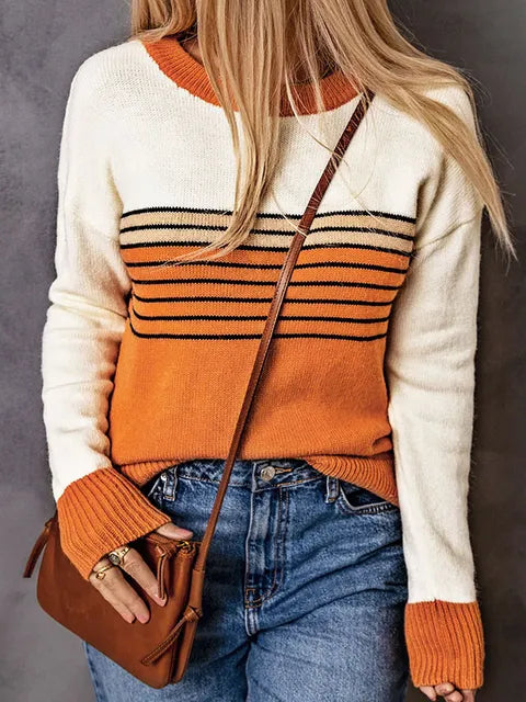 Warm Women's Orange Cable Knit Sweater - VogeLuxe