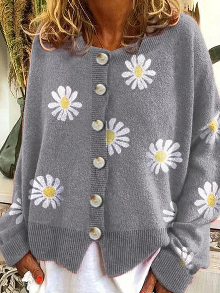 Cozy Women's Cashmere Sweater with Floral Design - BritishElegance