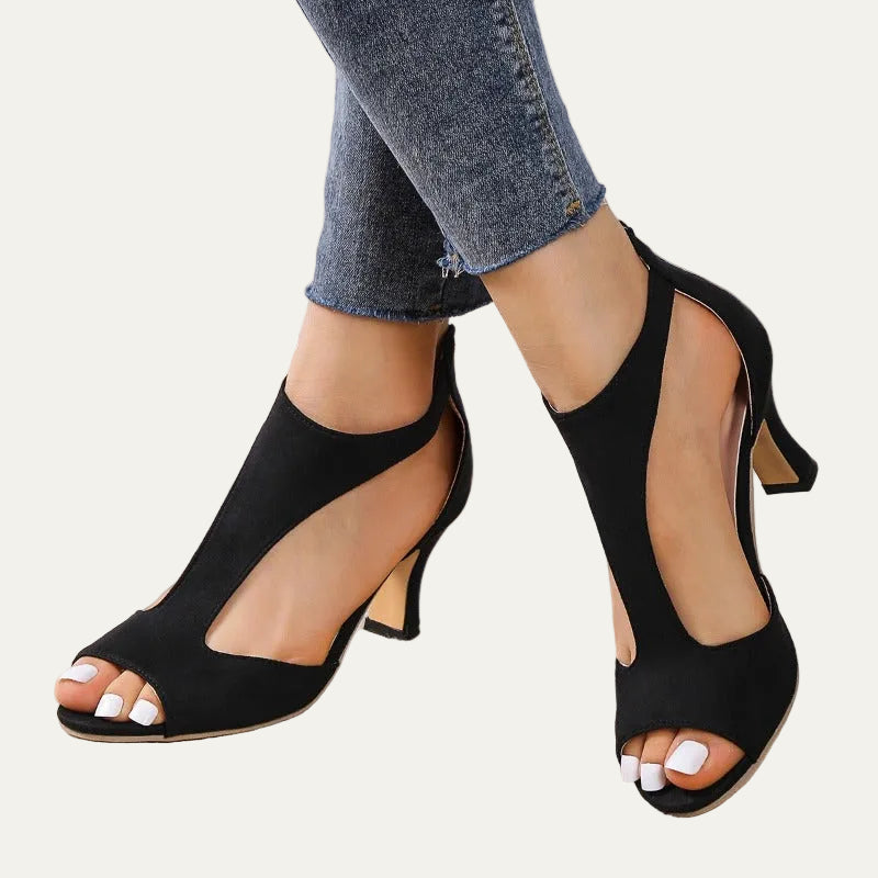 VogeLuxe | Women’s Closed Back T Strap Peep Toe Heeled Pumps
