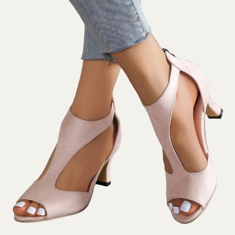 VogeLuxe | Women’s Closed Back T Strap Peep Toe Heeled Pumps