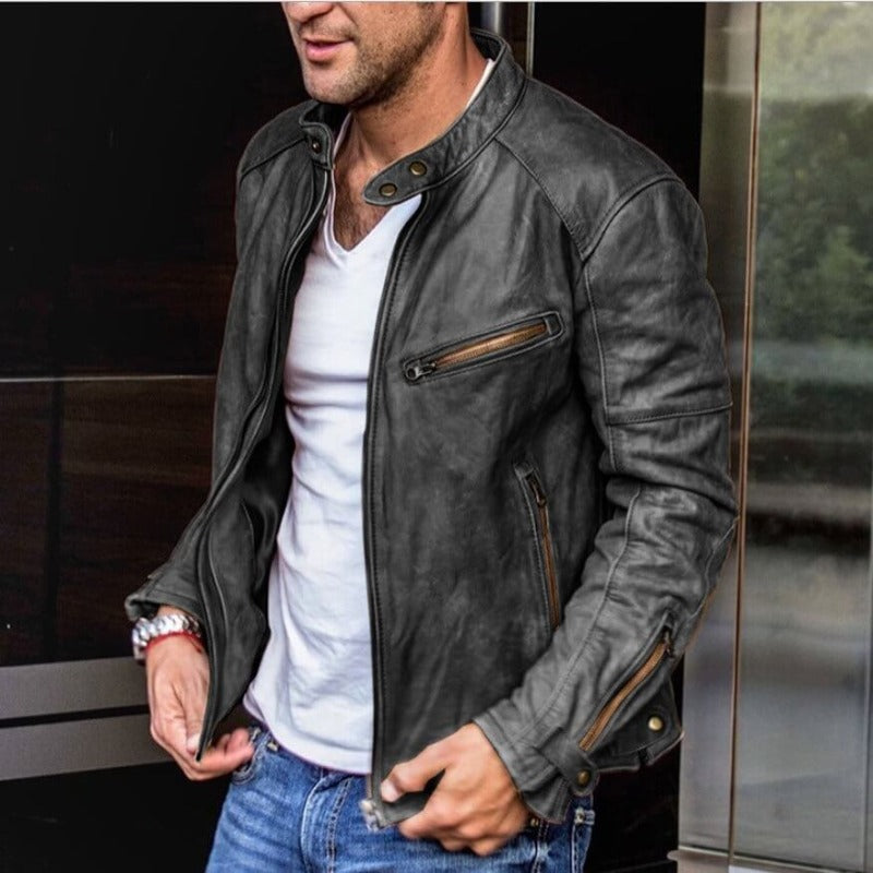 Men's Fitted Synthetic Leather Coat