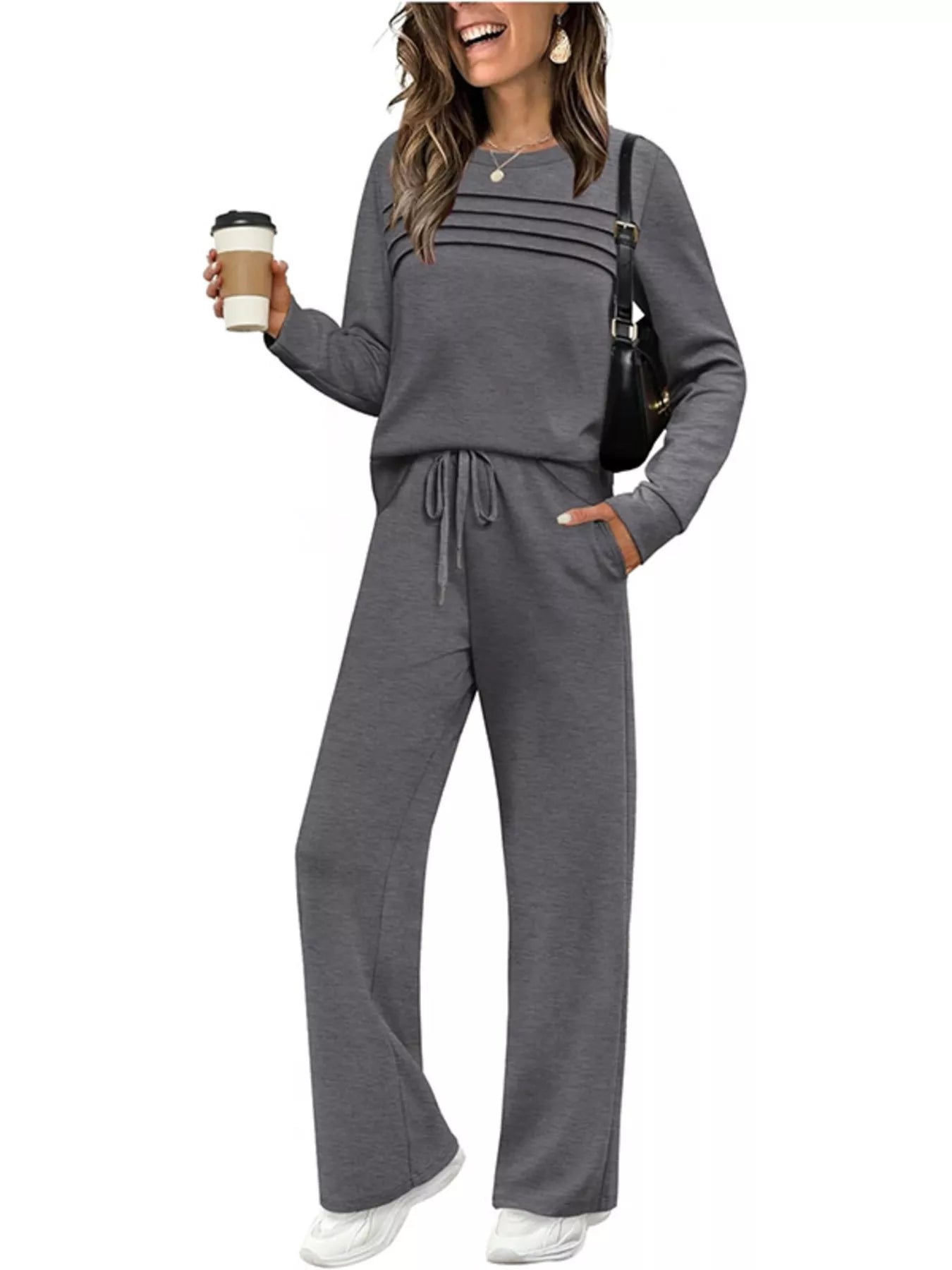 Relaxed Fit Comfy Long Sleeve Top and Pants Set