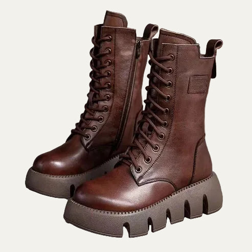 VogeLuxe | Women’s Mid Calf Combat Boots with Lace Front