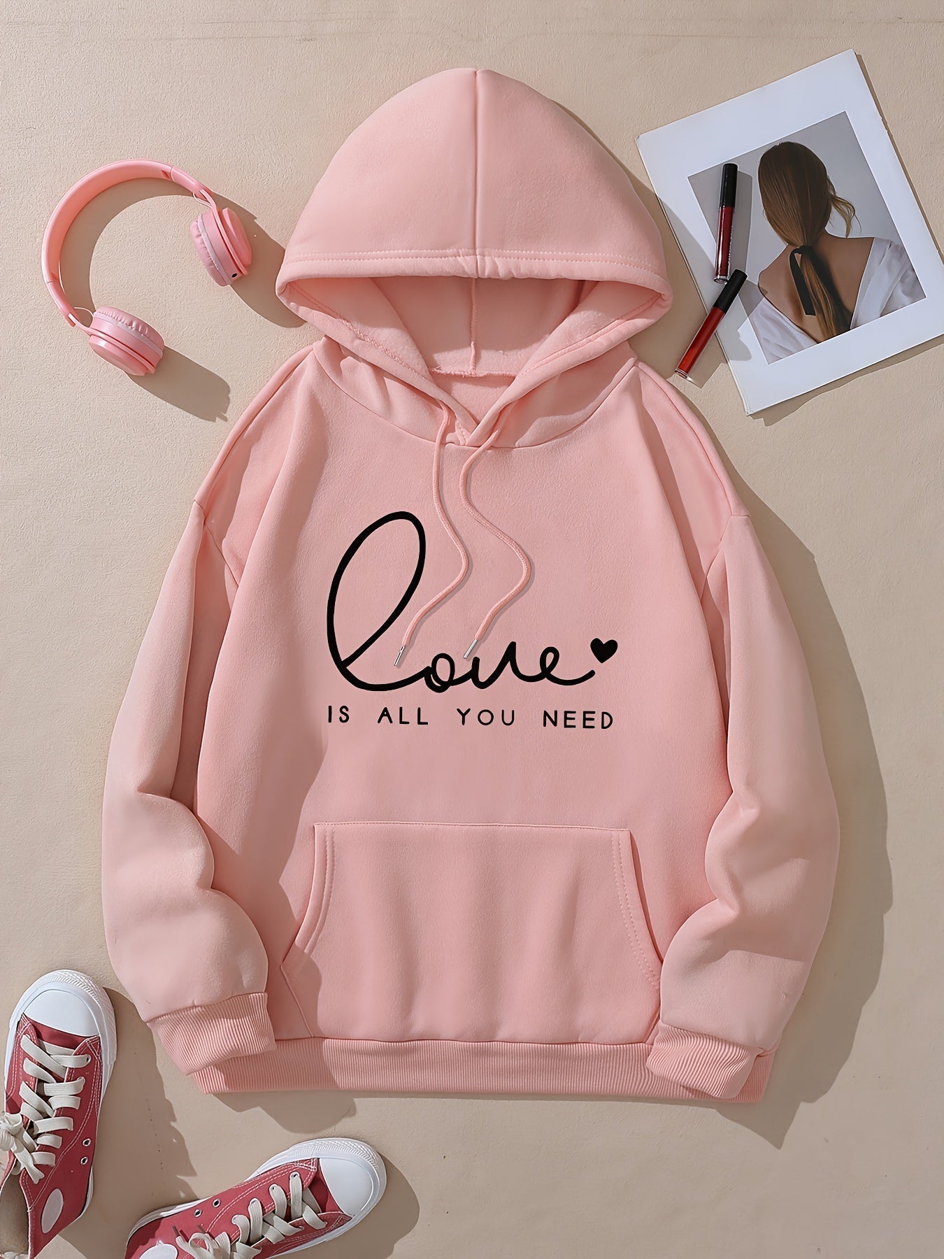 Comfy Women's Oversized Hoodie with Cute Love Print