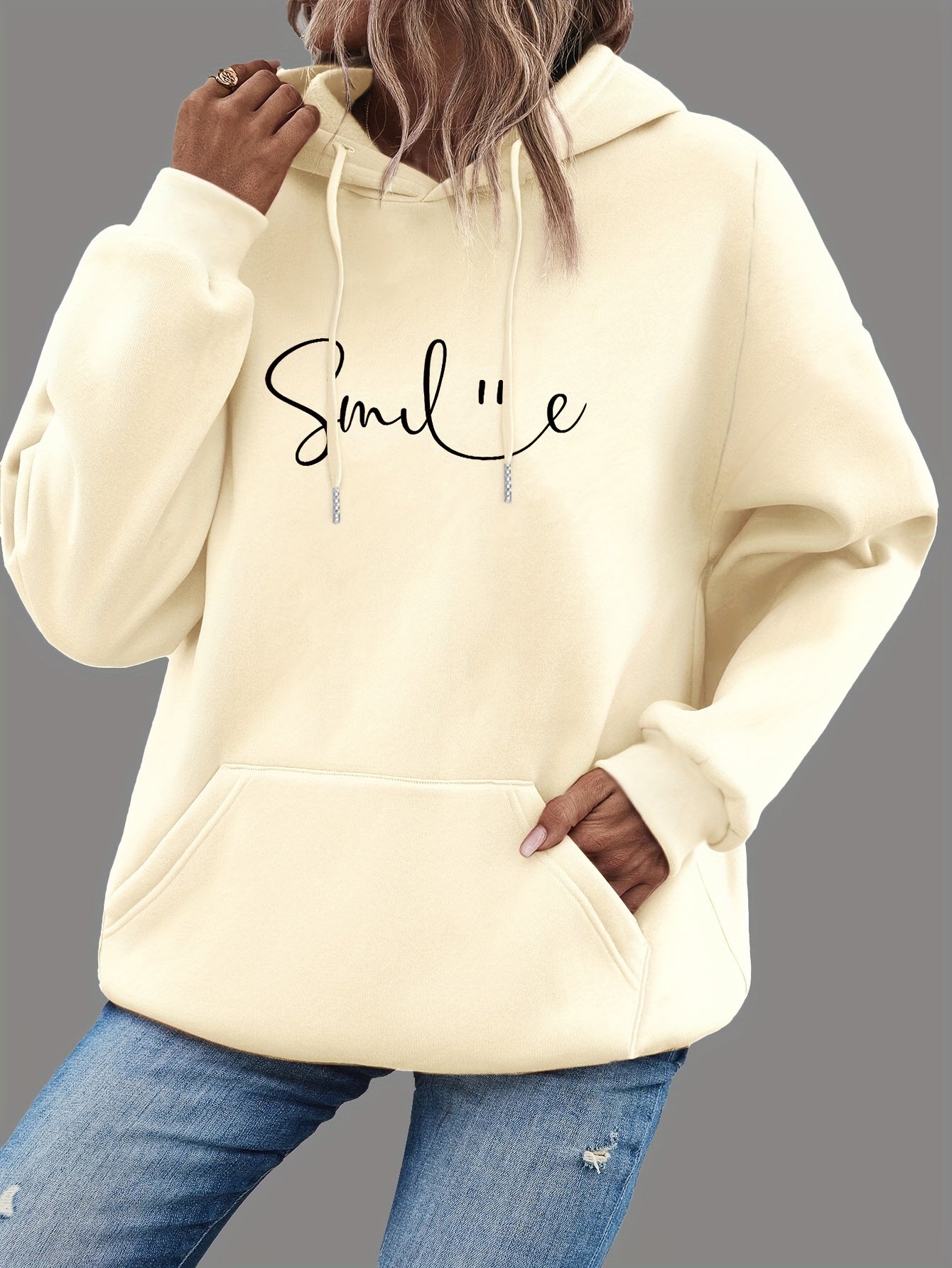Cozy Women's Smile Hoodie with Pockets for Winter - VogeLuxe