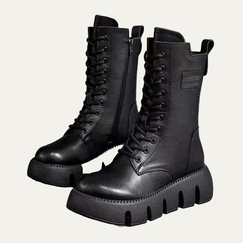 VogeLuxe | Women’s Mid Calf Combat Boots with Lace Front