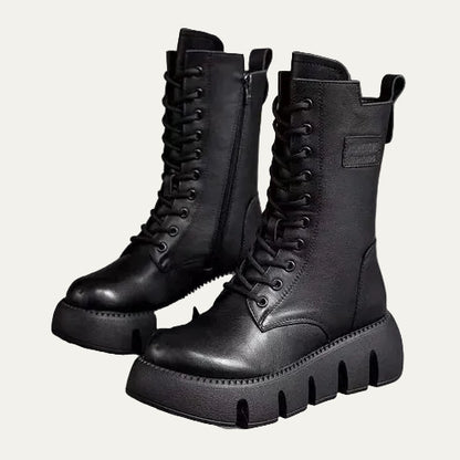 VogeLuxe | Women’s Mid Calf Combat Boots with Lace Front