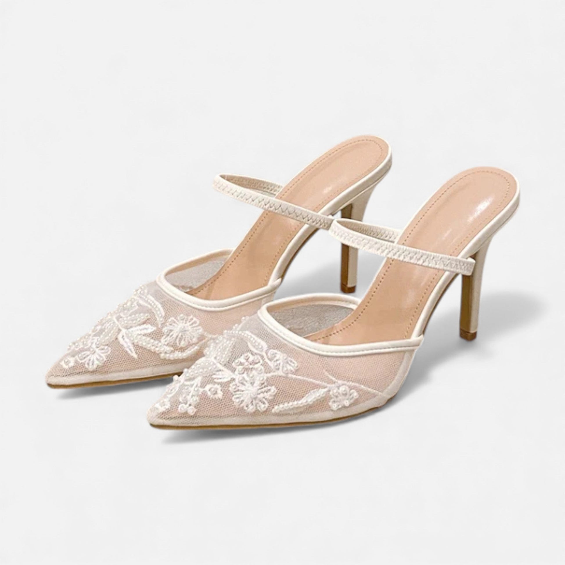 Stylish Embroidered Mesh High Heels - VogeLuxe