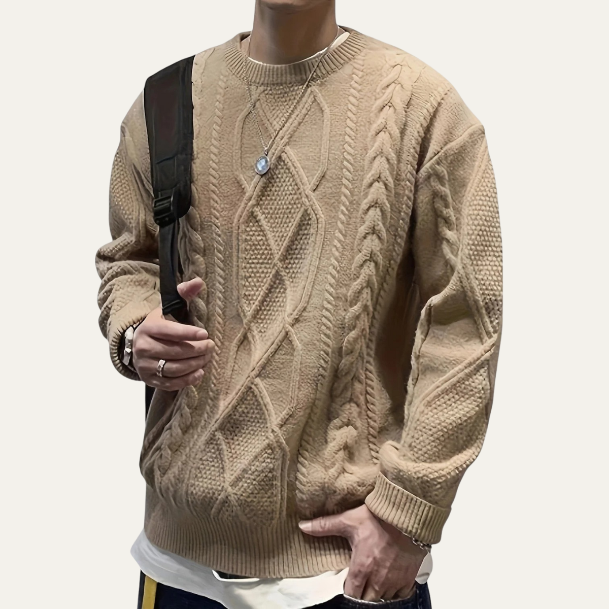 VogeLuxe | Men’s Winter Cable Knit Crewneck Sweater