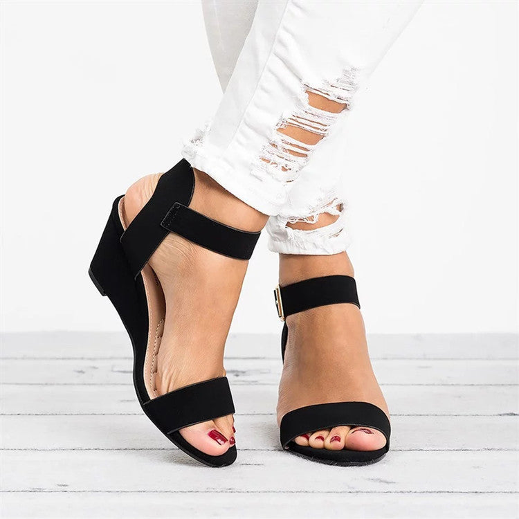 Comfortable Women's Wedge Sandals with Ankle Strap - VogeLuxe