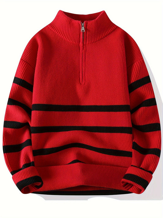 Warm Crew Neck Striped Winter Sweater - VogeLuxe