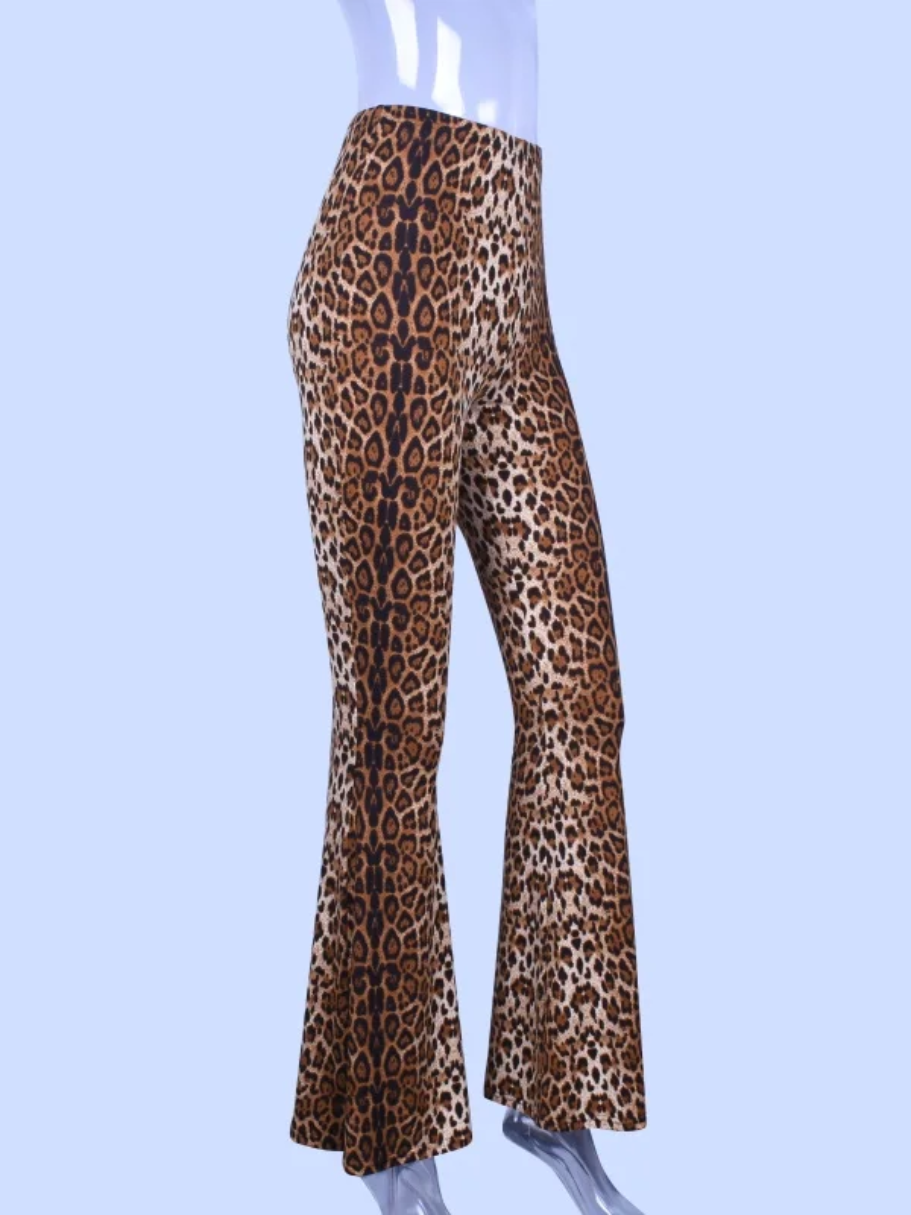 Fashionable Leopard Print Wide Leg High Waist Pants