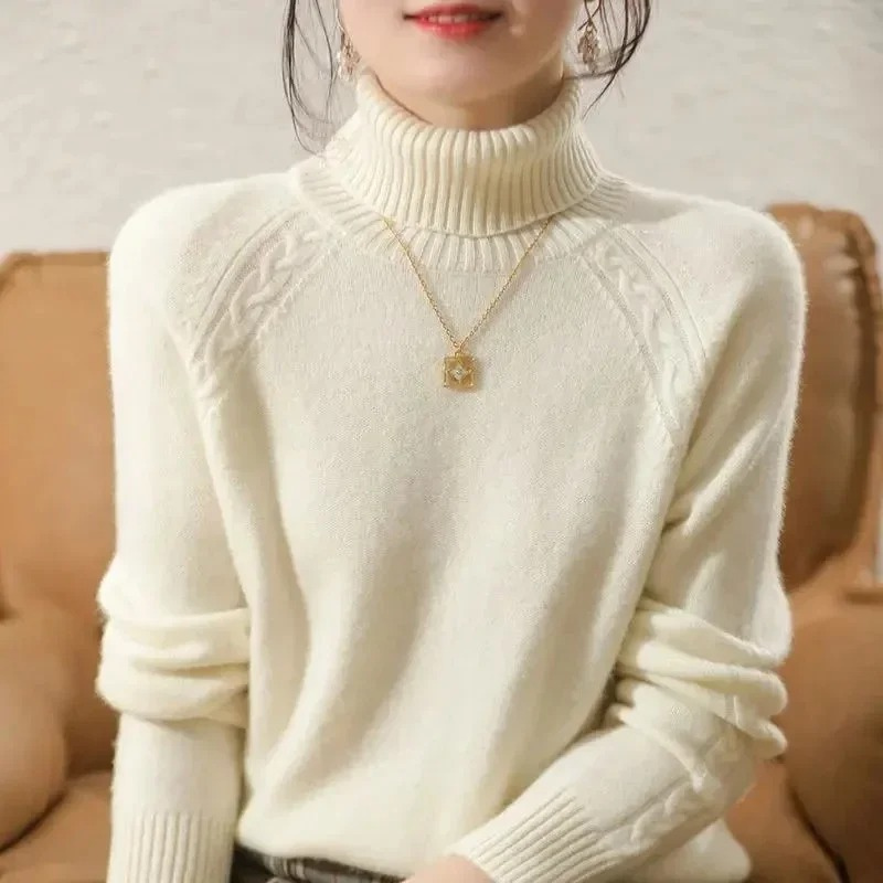 Cozy Women's Cable Knit Turtleneck Sweater
