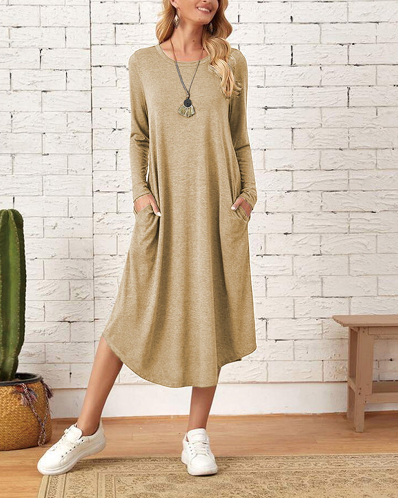 Comfy Women's Floral Midi Dress with Pockets