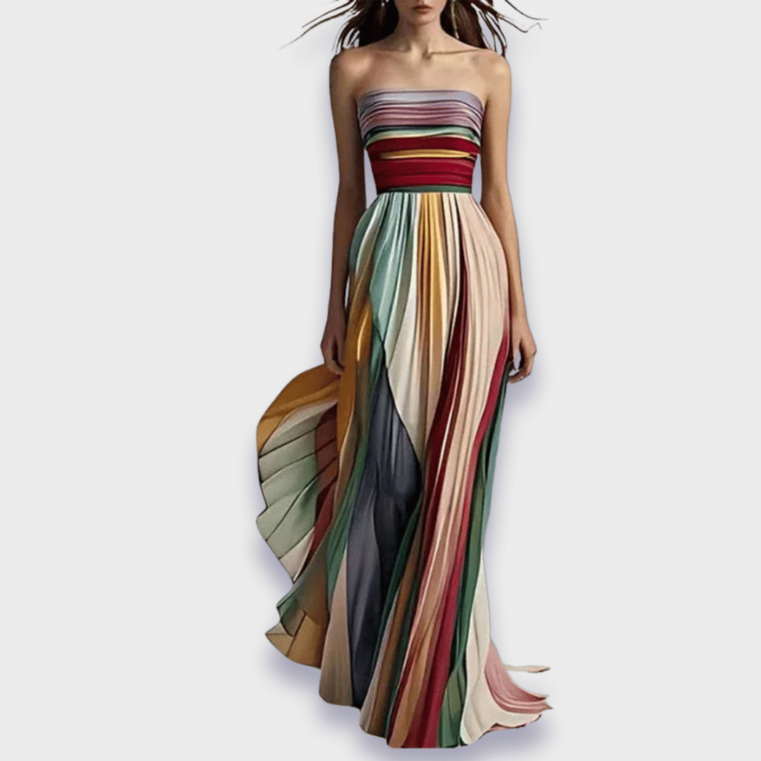 Flowy Maxi Dress with Bright Ruffles and Off Shoulder Style - VogeLuxe