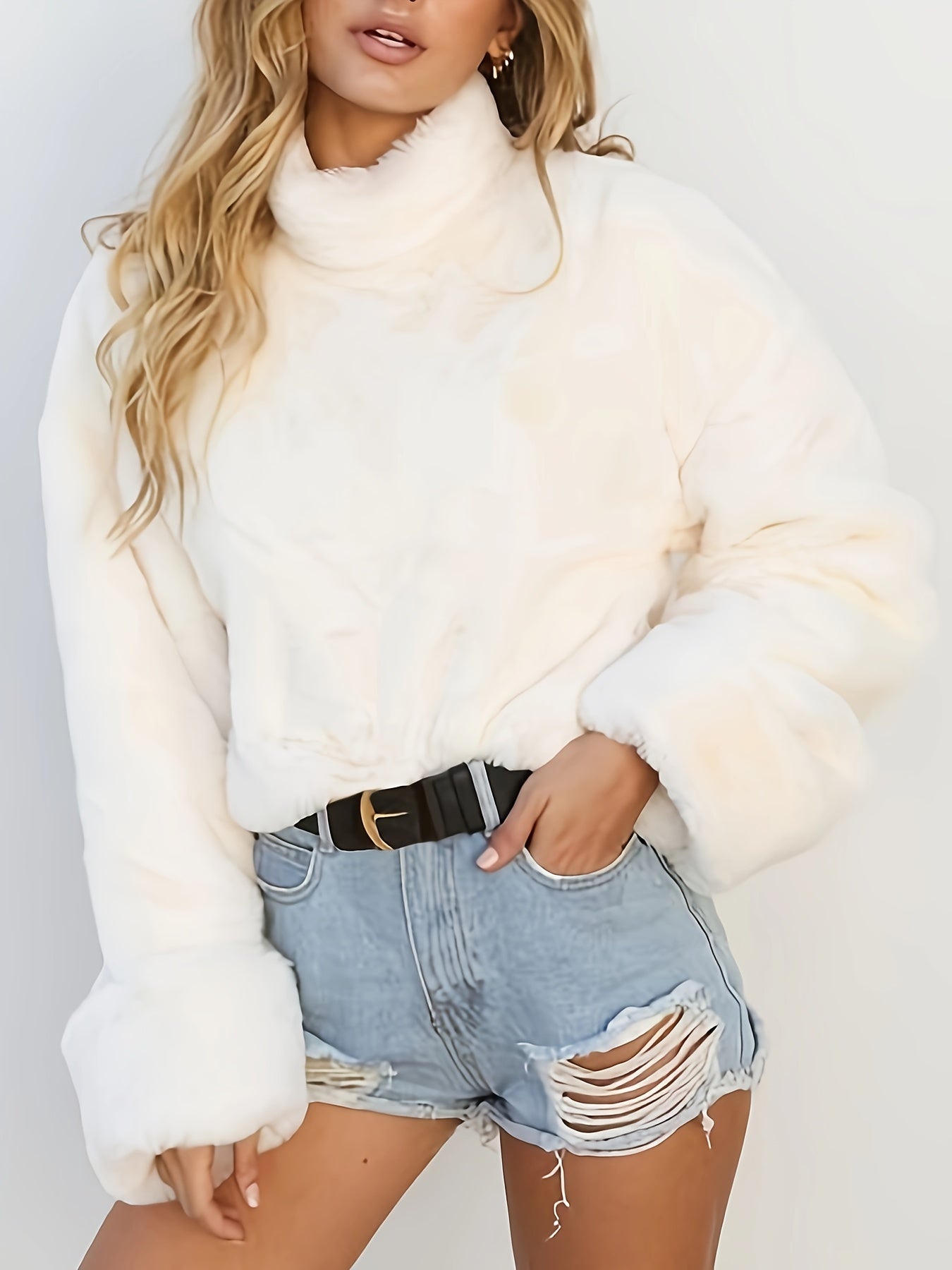 Soft Women's White Faux Fur Winter Sweater