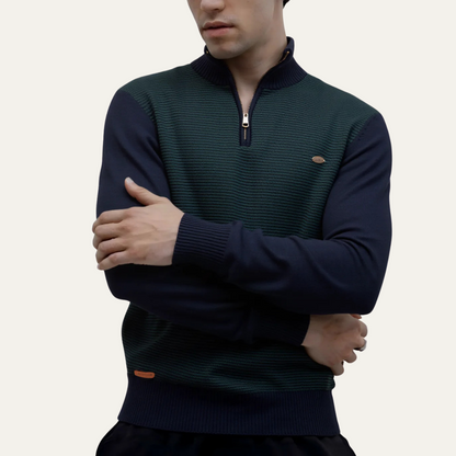 VogeLuxe | Men’s Textured Rib Quarter Zip Stand Collar Sweater