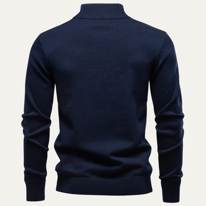 VogeLuxe | Men’s Textured Rib Quarter Zip Stand Collar Sweater
