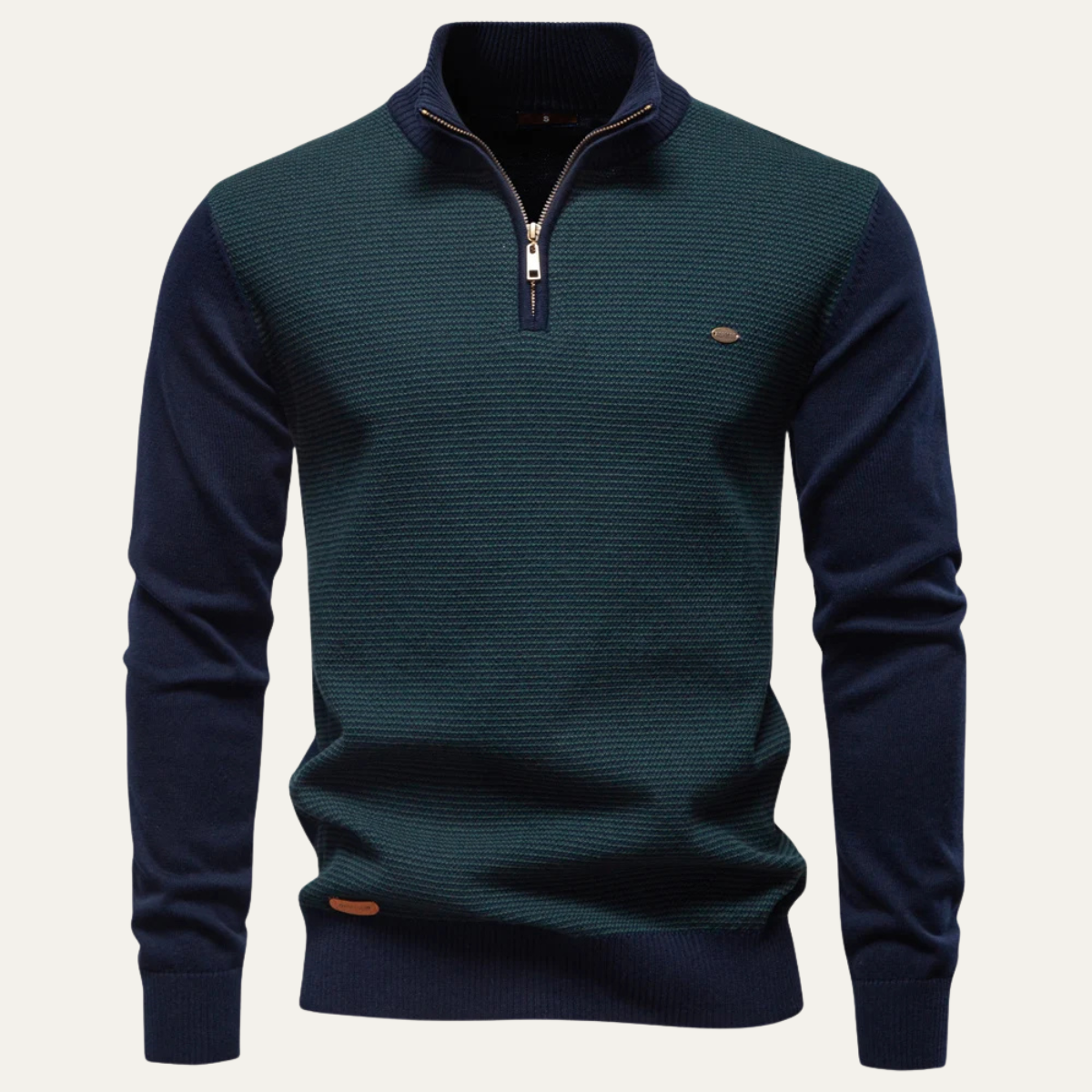 VogeLuxe | Men’s Textured Rib Quarter Zip Stand Collar Sweater