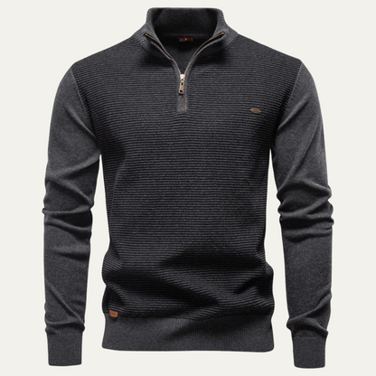 VogeLuxe | Men’s Textured Rib Quarter Zip Stand Collar Sweater