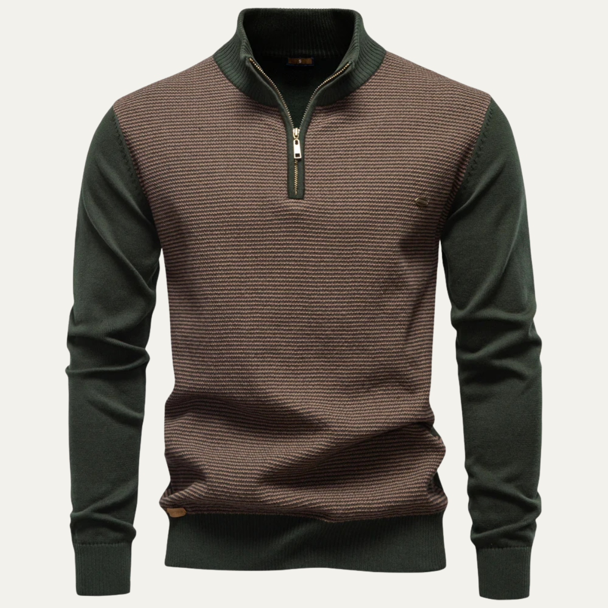 VogeLuxe | Men’s Textured Rib Quarter Zip Stand Collar Sweater