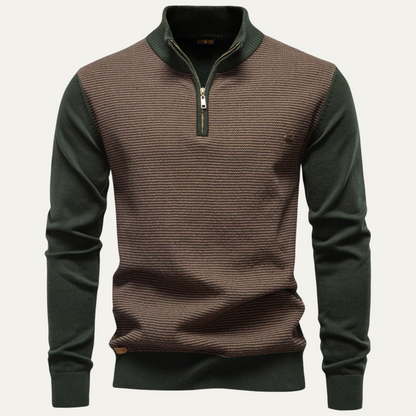 VogeLuxe | Men’s Textured Rib Quarter Zip Stand Collar Sweater