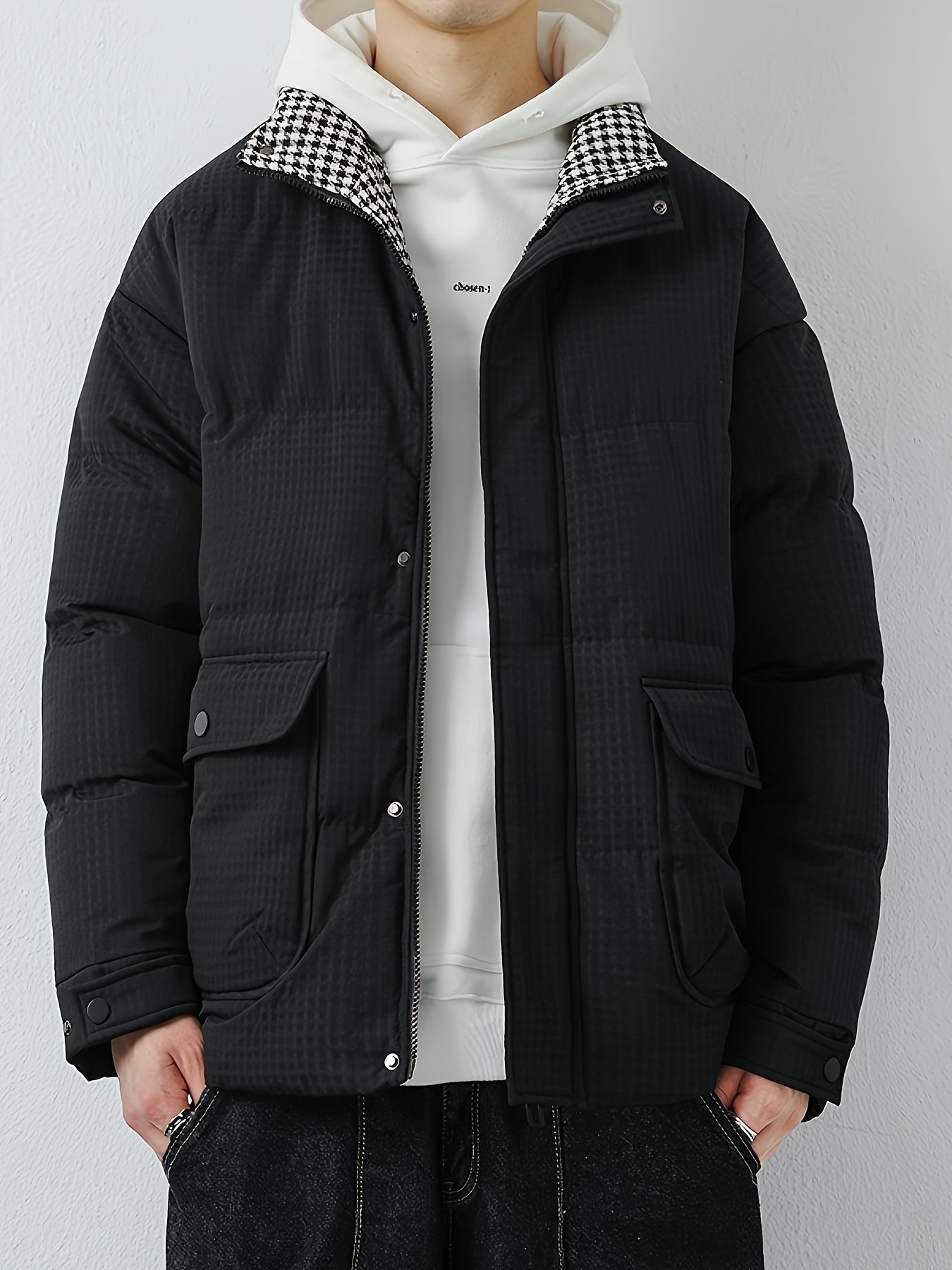 Cozy Waterproof Black Puffer Men's Winter Coat