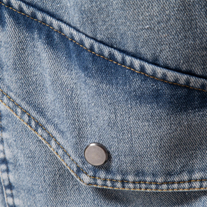 VogeLuxe | Men’s Washed Denim Bomber Jacket with Faux Fur Collar