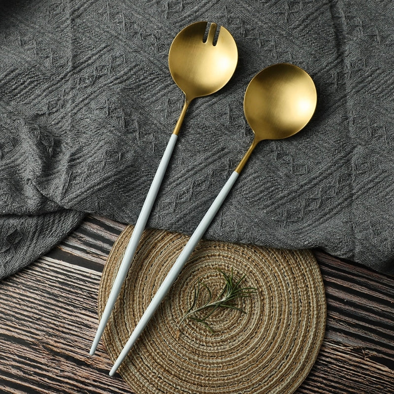 Elegant Gold Accented Salad Serving Set - VogeLuxe