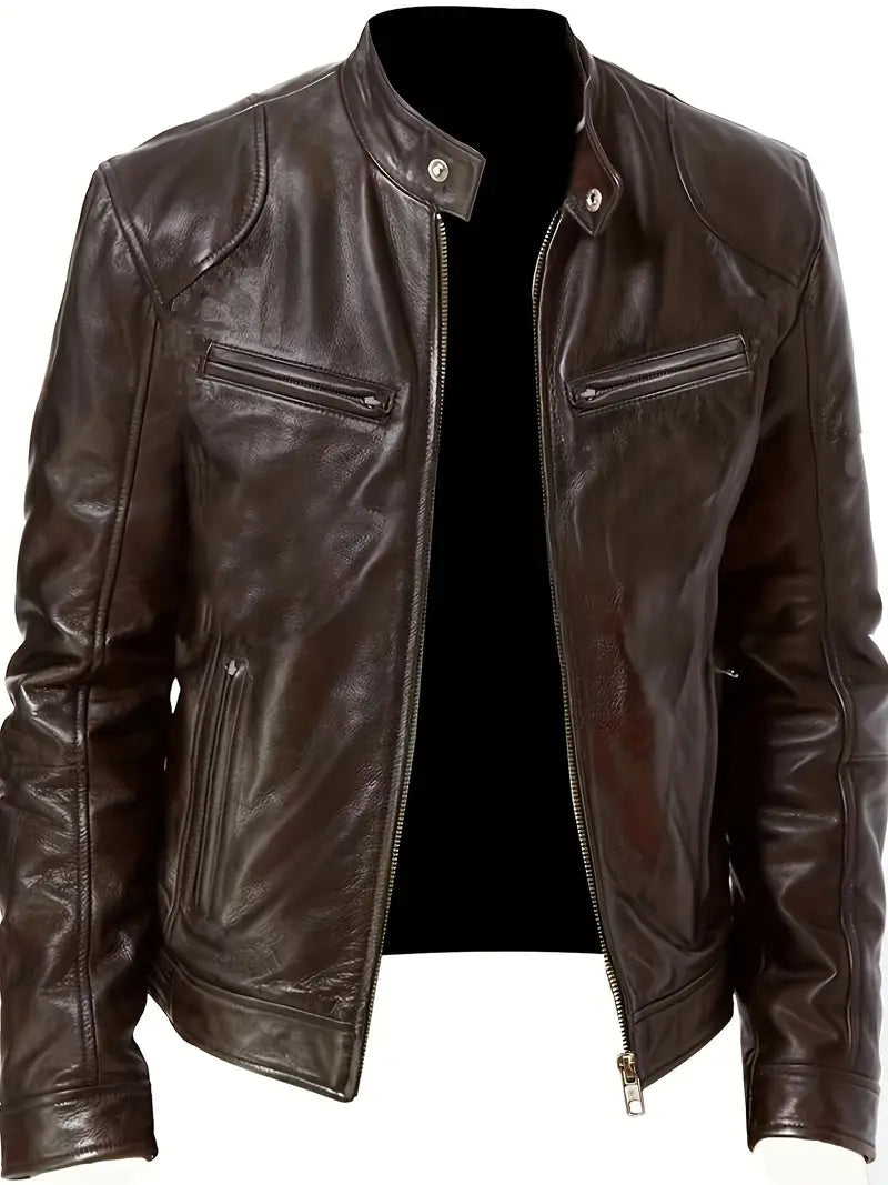 Men's Slim Black Faux Leather Biker Jacket