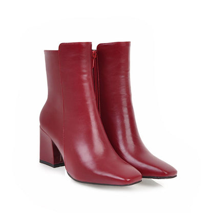 Donna Side Zip Ankle Boots | Women Square Toe Block Heel Boots