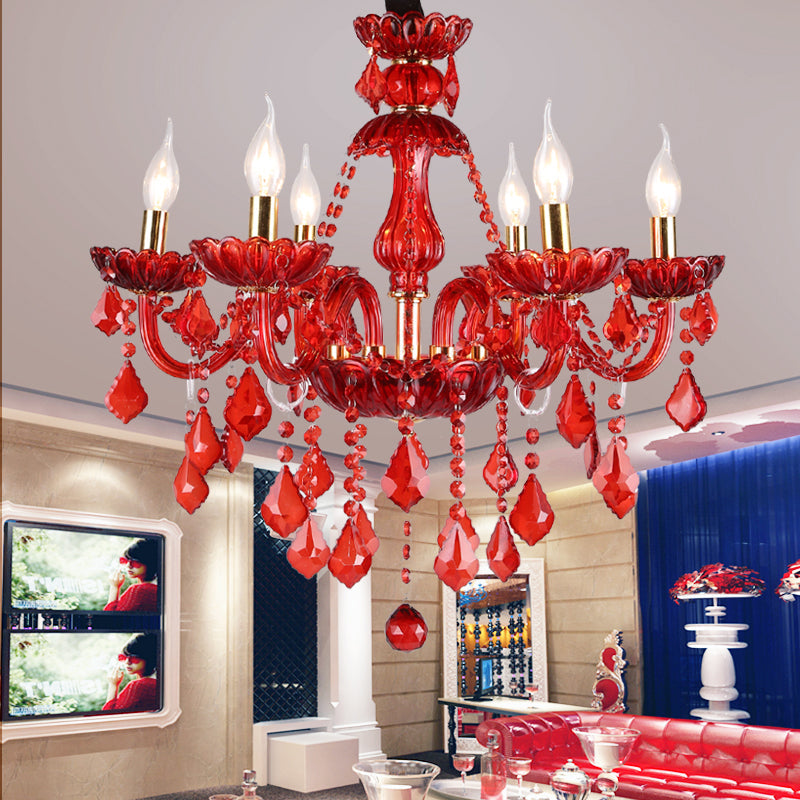 Luxury Red Crystal Ceiling Chandelier - BritishElegance